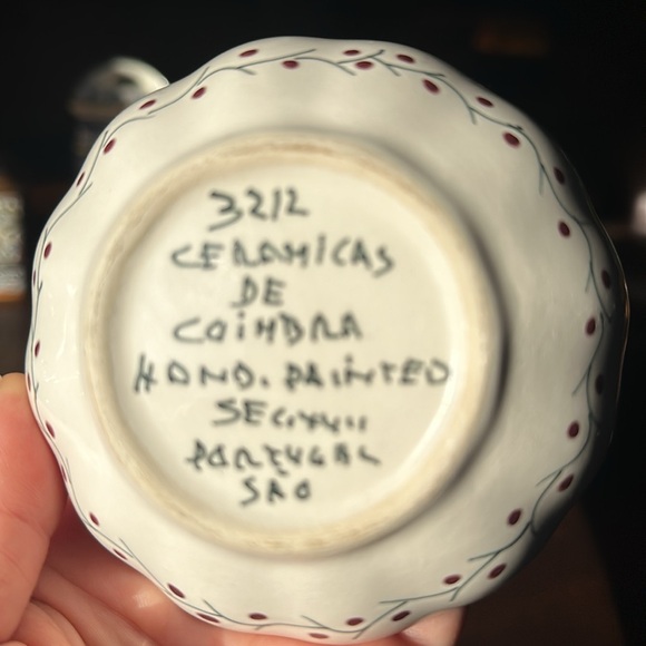 🇵🇹 Ceramicas De Caimbra hand painted 4” bowl from Portugal. Pink/yellow/green - Picture 4 of 9